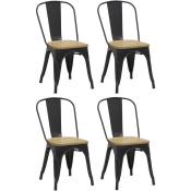 Chaise industrielle en métal et bois d'orme huilé (Lot de 4) - Noir