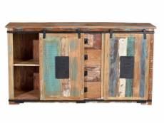 Commode en bois recyclé multicolore - longueur 130 x profondeur 38 x hauteur 81 cm
