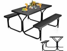 Costway ensemble table et bancs de pique-nique avec cadre en métal, ensemble de jardin surface imperméable banc charge 200kg table 150kg pour 4 à 6 pe