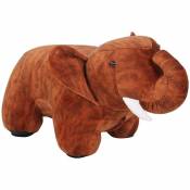 Decoshop26 Tabouret en peluche éléphant pour enfant repose-pieds bois et simili-cuir marron POU10049