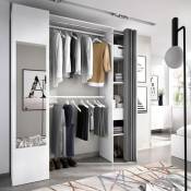 Dressing Suit avec 1 porte miroir et rideau blanc Blanc 177,4 x 205 x 52 cm - Blanc