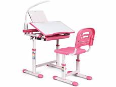 Giantex bureau enfant ensemble table et chaise pour enfants avec lampe hauteur réglable plaque de table inclinable pour etude travail charge max 80kg