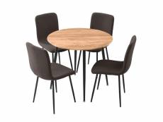 Hanoi - ensemble table ronde 110 effet bois + 4 chaises marrons