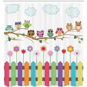 Hiboux Rideau de Douche, Oiseau sur la Branche Sunny Day, Tissu Ensemble de Décor de Salle de Bain avec Crochets, 175 cm x 200 cm, Multicolore