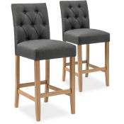 Intensedeco - Lot de 2 chaises de bar en bois Gaya tissu Gris - H65cm - Gris