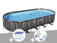 Kit piscine tubulaire ovale Bestway Power Steel décor bois 7,32 x 3,66 x 1,22 m + 6 cartouches de filtration + Kit d'entretien Deluxe