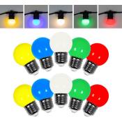 Lot de 10 Ampoules Led Multicolores conçues pour Guirlande Guinguette IP65 1,3W - Ampoule Led E27 Multicolores - Ampoule 5cm pour Guirlande