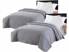 Lot de 2 couvre-lits matelassé. Couverture rembourré de lit flannel. 170x210cm. Gris+gris clair