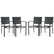 Lot de 4 fauteuils de jardin anthracite empilables aluminium et textilène P56xL57xH85cm - Anthracite