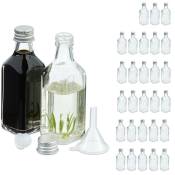 Mini bouteilles en verre, lot de 30, petites fioles à remplir, 50 ml, bouchon à vis, transparent/argenté - Relaxdays