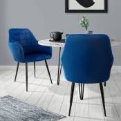 Ml-design - ecd Germany Lot de 2 Chaises de Salle à Manger - Bleu Foncé - Style Rétro - Assise Rembourrée Aspect Velours - Pieds en Métal Noir - avec