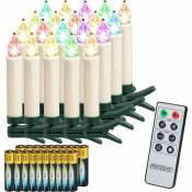 Monzana - Set de bougies de Noël led sans fil Décoration lumineuse avec télécommande Bougies à piles pour sapin Set de 20 / Multicolore + Piles