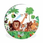 MuchoWow Tableau imprimé rond Animaux sauvages - Jungle - Illustration Impression sur aluminium en rond 60x60 cm Tableau decorati