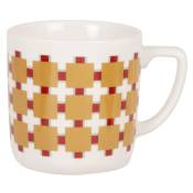 Mug en céramique blanche motifs graphiques jaunes et rouges