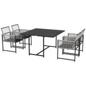 Outsunny Salon de jardin ensemble table et chaises avec 1 table à manger et 4 chaises dossier pliable plateau en verre trempé