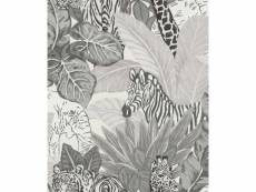 Papier peint jungle animals gris et noir