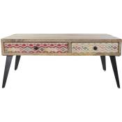 Pegane - Table basse en bois de manguier et métal avec 2 tiroirs - longueur 110 x profondeur 70 x hauteur 46 cm