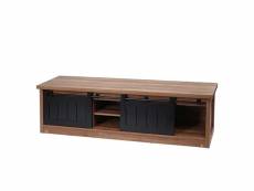 Rack tv hwc-k75, table tv, portes coulissantes, compartiments de rangement, aspect bois métal industriel 43x150x40cm ~ brun