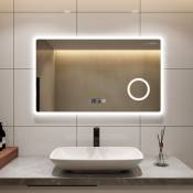 S'afielina - Miroir lumineux de salle de bain led Miroir avec éclairage Miroir Mural 3x Grossissement Miroir lumineux à économie d'énergie 100 x 60