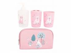 Set 4 accessoires salle de bain enfant "chaton" rose