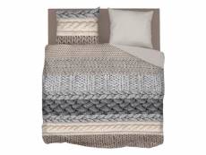 Snoozing knitted wool housse de couette - 100% coton - grande taille (240x200/220 cm + 2 taies) - sable SMUL100115453