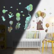 Sticker phosphorescent lumineux - animaux et ballons dans les airs - Autocollant mural plafond enfant fluorescent - 65x50cm