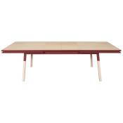 Table 220x120 cm en frêne massif, 2 rallonges rouge