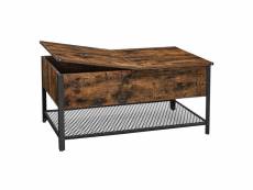 Table basse table de salon avec dessus rabattable compartiment fermé et étagère grillagée cadre en métal style industriel 100 x 55 x 47 cm marron rust