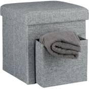 Tabouret de rangement pliant en lin couvercle compartiment pouf cube pour le salon hlp 38 x 38 x 38 cm, gris - Relaxdays
