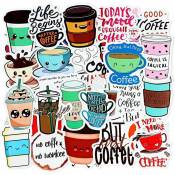 100 Pièces Autocollants de Café Mignons Love Coffee Time Vinyle Autocollants Imperméables Autocollants pour Ordinateur Portable pour Enfants
