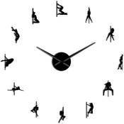 3D Cadre Horloge Murale Autocollants Diy Décoration Murale Danse Horloge Murale pour Chambre Décor à (Noir)