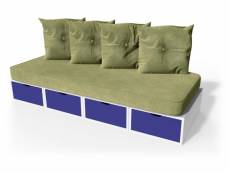 Banquette cube 200 cm + futon + coussins blanc,bleu foncé BANQ200S-LBDF