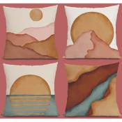 Boho Soleil et Lune Taie d'oreiller carrée Paysage abstrait Mid-Century Art moderne Taie d'oreiller pour chambre à coucher Salon 45,72 cm x 45,72 cm,