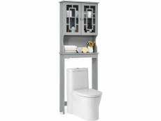Costway meuble dessus toilette wc colonne de salle de bain avec 2 portes étagère de salle de bain armoire de toilettes wc gris
