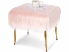 Costway ottoman banquette, banc de lit en fausse fourrure, avec pieds en métal doré, lit fin tabouret, pour chambre à coucher, salon, couloir (pink, 5