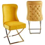 Deco In Paris - Lot de 2 chaises en velours jaune pieds en métal doré ethan - jaune