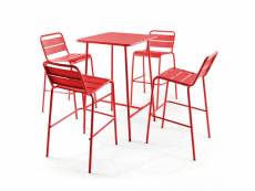 Ensemble table de bar et 4 chaises hautes en métal rouge - palavas