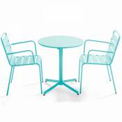 Ensemble table de jardin et 2 fauteuils métal turquoise - Palavas - Bleu Turquoise