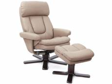 Fauteuil relaxation + repose-pieds CHARLES coloris taupe en PU