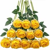 Fleurs artificielles Lot de 12 Roses Artificielles,Deco Fausses Fleurs en Soie avec Tige Simple de 19,68 pouces,Fleur Réaliste pour Fête Jardin en