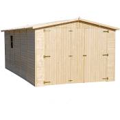 Garage en bois 15 m² - extérieures H222 x 516 x 324 cm - Construction de panneaux en bois naturel Timbela M101