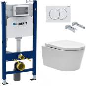 Geberit - Pack Bati-support 112cm + wc sans bride Swiss Aqua Technologies + Plaque blanche + Set d'isolation (SATrimlessGeb3SET)