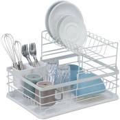 Gouttoir pour votre vaisselle, métal et plastique, dimensions totales hlp : 18x42,5x31,5 cm, cuisine, blanc - Relaxdays