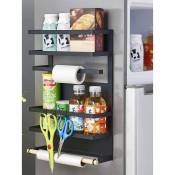 Hofuton Étagère magnétique pour réfrigérateur - Organiseur à épices avec papier en bois - Porte-serviettes - Organiseur magnétique - Noir
