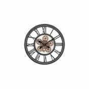 Horloge Murale Ronde en Chiffres Romains Engrenage - diamètre 50cm - Noir