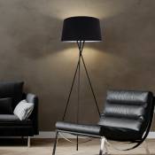 Lampadaire lampadaire salon lampadaire chambre, 3 pieds, abat-jour métal tissu noir, 1x douille E27, DxH 62x154cm