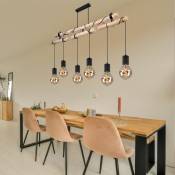 Lampe suspension plafonnier poutre bois aluminium bois lampe salle à manger suspension à envelopper, métal noir, 6 flammes E27, L 145 cm