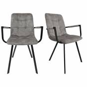 Lot 2 fauteuils en velours gris clair et piètement métal noir - NAMI