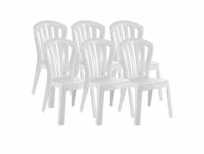 Lot de 6 chaises de jardin empilables en résine coloris blanc - longueur 52 x profondeur 52 x hauteur 88 cm