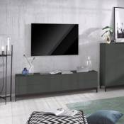 Meuble tv de salon 170cm anthracite brillant 4 tiroirs
